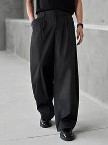 SLATEMANN Mature Casual Black Wide-Leg Pants For Men - Black - View 6