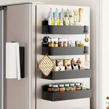 2 Pieces Magnetic Storage Basket, Suitable For Refrigerator Side - No Drill Wall Mounted Spice Rack, Kitchen Storage Organizer, Applicable For Microwave, Washing Machine, Cabinet, Plastic Hanging Shelf, Multi-Purpose, Kitchen Storage Solution | Modern Kitchen Accessories | Durable, Magnetic And Adhesive Options Available. Kitchen Storage, Tableware Set, Under Sink Cabinet, Spice Rack - Multicolor - View 3