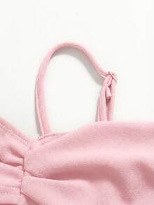 SHEIN Tween女孩優雅露肩收腰A字天鵝絨秋季洋裝 - 粉色 - 查看 5