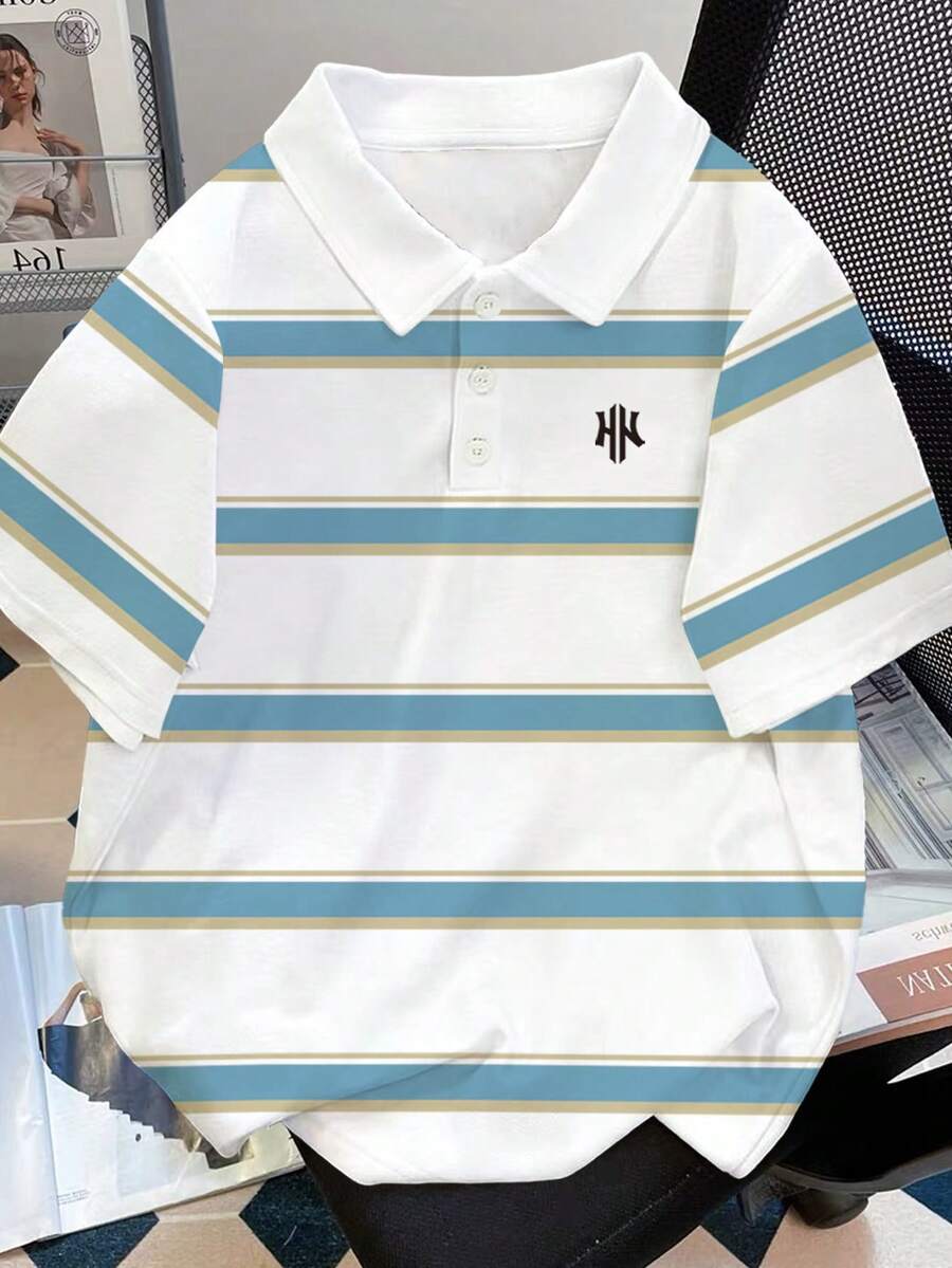 Claim Dot Men's Korean Retro Lightweight Striped Contrast Color Polo Shirt - Multicolor - View 1