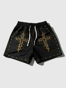 ROMWE MEN Grunge Punk 2026 New Ripped Street Style Short Sleeve T-Shirt And Shorts 2 Pieces Set For Men - Black - View 4