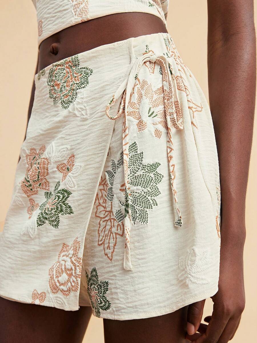 Travachic Quần culottes nữ kiểu dáng thường ngày, thắt eo, thêu hoa. - Nhiều màu - Xem 1