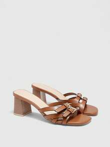 CUCCOO BIZCHIC Women's Buckle Design Fashion Daily Wear High Heel Sandals - Brown - View 4