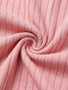 SHEIN Young Girl Plain Round Neck Ribbed Knit Short Sleeve T-Shirt - Pink - View 5