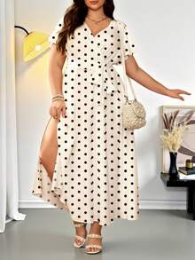 Modelyn Casual Minimalist Retro Floral Pattern Loose Plus Size Dress, Suitable For Autumn/Winter - Multicolor - View 3