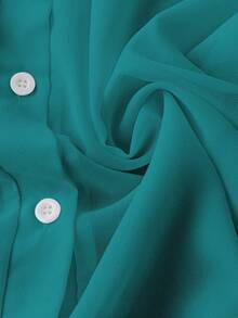 Franclia Turndown Collar Basic Transparent Solid Minimalist Shirt - Teal Blue - View 6