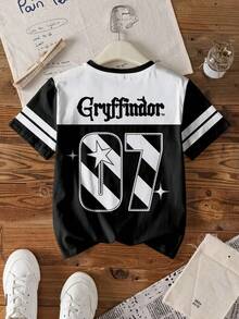 HARRY POTTER X SHEIN Tween Girls Cartoon Print Round Neck Short Sleeve T-Shirt - White - View 2