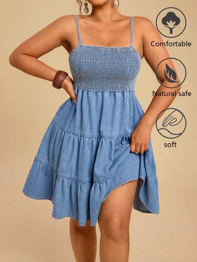 Travachic Đầm denim không tay dáng rộng, thoải mái