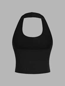 SHEIN EZwear 4件套休闲简约短款圆领紧身背心，适合夏季穿着 - 黑色 - 查看 4