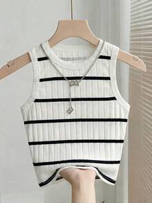 Resyla New Fashion Casual Basic Ribbed White & Black Ribbed Tank Top For Women - Multicolor - View 4