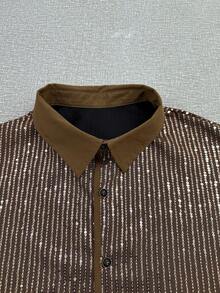 Manfinity AFTRDRK Áo sơ mi nam tay ngắn đính sequin, cài cúc phía trước, thích hợp mặc đi dự tiệc mùa hè. - Rượu sâm banh - Xem 4