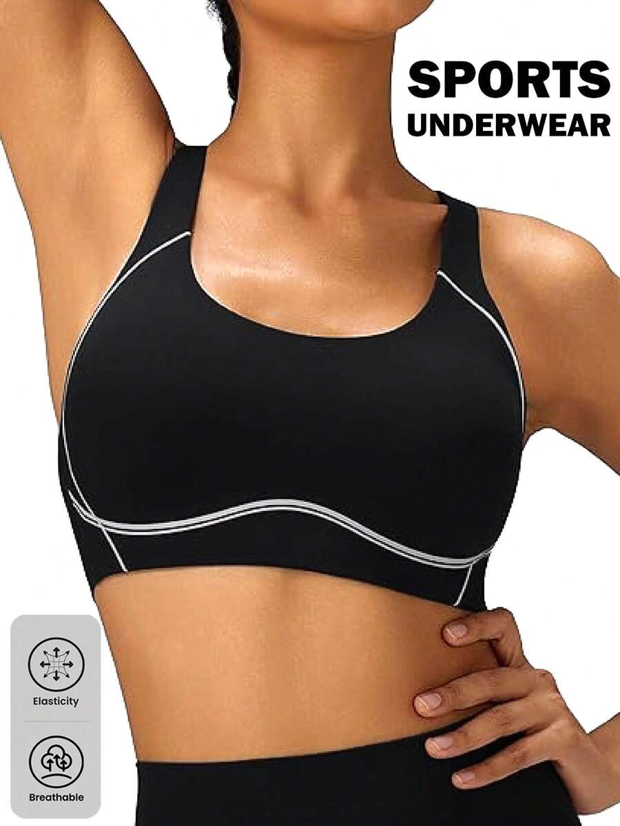 Seamluxe SHEIN Sport Women's Comfortable Seamless High Elasticity Sports Bra Women's Athletic Wear Sports Bras For Women Workout Tops Women Built In Bra Padded Gym Top Sports Top With Built In Bra Running Sports Bra - Black - View 1