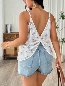 EMERY ROSE Regata Casual Elegante de Férias com Bordado e Estampa, Tecido com Nó Nas Costas, Blusas Casuais para Mulheres no Verão, Looks Fofos de Primavera para Mulheres, Looks de Verão para Mulheres, Blusas de Verão para Mulheres, Blusas de Verão Fofas para Usar com Denim, Looks Casuais de Verão para Mulheres, Blusas Decotadas Nas Costas para Mulheres, Looks Casuais de Verão para Mulheres, Blusas de Verão para Mulheres, Estilo Campus, Uso Diário - Branco - Visão 2
