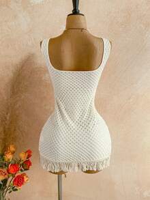 Soleia 女士度假风无袖收腰印花修身迷你连衣裙，适合派对、街头、海滩、邮轮、下午茶等场合，是夏季的理想之选。 - 杏色 - 查看 2