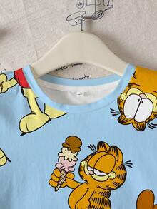 GARFIELD | SHEIN Áo thun cổ tròn tay ngắn in hình hoạt hình dễ thương dành cho bé gái tuổi teen, cỡ X - trắng - Xem 4