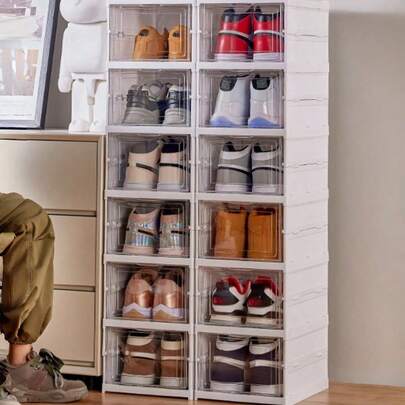 1 zestaw składanych pudełek na buty, zintegrowane pudełko do przechowywania butów, składany plastikowy przezroczysty stojak na buty, organizer na buty, PP, pudełko na buty do przedpokoju, salonu, balkonu