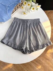 Resyla Plus Size Solid Color Casual Drawstring Shorts - Grey - View 3