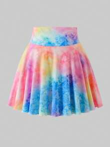 Tween Girls' Colorful Ombre Print High Waist Elastic Sports Skirt Shorts, Side Pockets, Anti-Chafing, Suitable For Summer Outdoor Activities - Multicolor - View 2