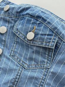 Elamini Y2K Fashion Casual Striped Button-Up Cropped Camisole Top - Light Wash - View 5