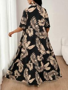 SHEIN Lady 女士热带植物印花短袖和服衬衫和裤子两件套 - 彩色 - 查看 2