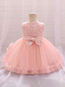 Glamorique Kids Baby Girls Tulle Mesh Formal Dress, Elegant Suitable For Birthday Party, Evening Event, Wedding, Christening, 1st Birthday - Pink - View 7