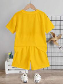 SHEIN Young Boy Casual Simple T-Shirt Set, Classic Cool Bear Graphic Print, Suitable For Spring/Summer - Multicolor - View 3
