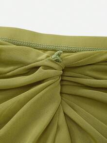 Swim Oasis Women Olive Green 3 Pieces Swimwear Set, Solid Color Minimalist Summer Casual Beach Holiday Vacation Holiday Swimwear, Daily Wear Vacation Style Outfit - Green - View 3