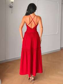 Franclia Romantic Red Sleeveless Frill Trim Splice Dress, Casual Summer Holiday - Red - View 2