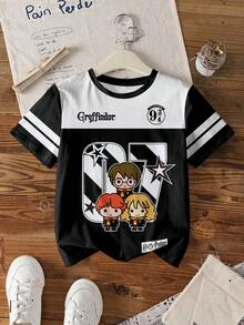 HARRY POTTER X SHEIN Tween Girls Cartoon Print Round Neck Short Sleeve T-Shirt - White - View 7