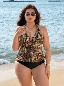 Swim Lushoire 2026 Traje de baño para mujer talla grande, estampado digital sexy de leopardo, adecuado para vacaciones de verano en la playa y la piscina. Traje de baño Zestiva con estampado de cebra. Traje de baño de una pieza para mujer talla grande con control de la barriga - Multicolor - Ver 3