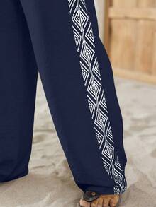 VENTUSAIL Men's Retro Print Casual Pants - Navy Blue - View 4
