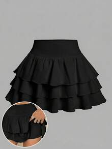 Girlism Váy xếp tầng màu đen cho bé gái tuổi teen, kiểu dáng thường ngày. - màu đen - Xem 1