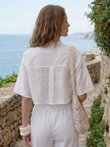 CielaLinda 女士刺绣吊带背心衬衫白色短袖衬衫 - 白色 - 查看 2