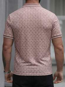 Manfinity CasualCool Áo polo nam tay ngắn in họa tiết toàn thân, kiểu dáng thường ngày, thích hợp đi làm. - Hồng - Xem 2