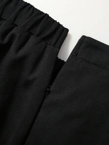 SHEIN CURVE+ Plus Size Women's Elegant Loose Midi Skirt, Pleated Design - Black - View 5