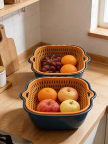 6/2 Pieces, Colander, Double Drain Basket, Plastic Colander Basket, Reusable Washing Basket, Kitchen Household Colander, Fruit And Vegetable Washing Basket, Kitchen Supplies, Kitchen Gadgets, Kitchen Accessories - Multicolor - View 7