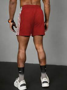 Acti Log Men's Contrast Color Striped Elastic Waist Loose Summer Casual Sports Shorts - Red - View 2