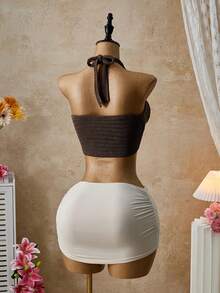 SHEIN Glamour Women's Vacation Casual Spaghetti Strap Cardigan Camisole - Coffee Brown - View 2