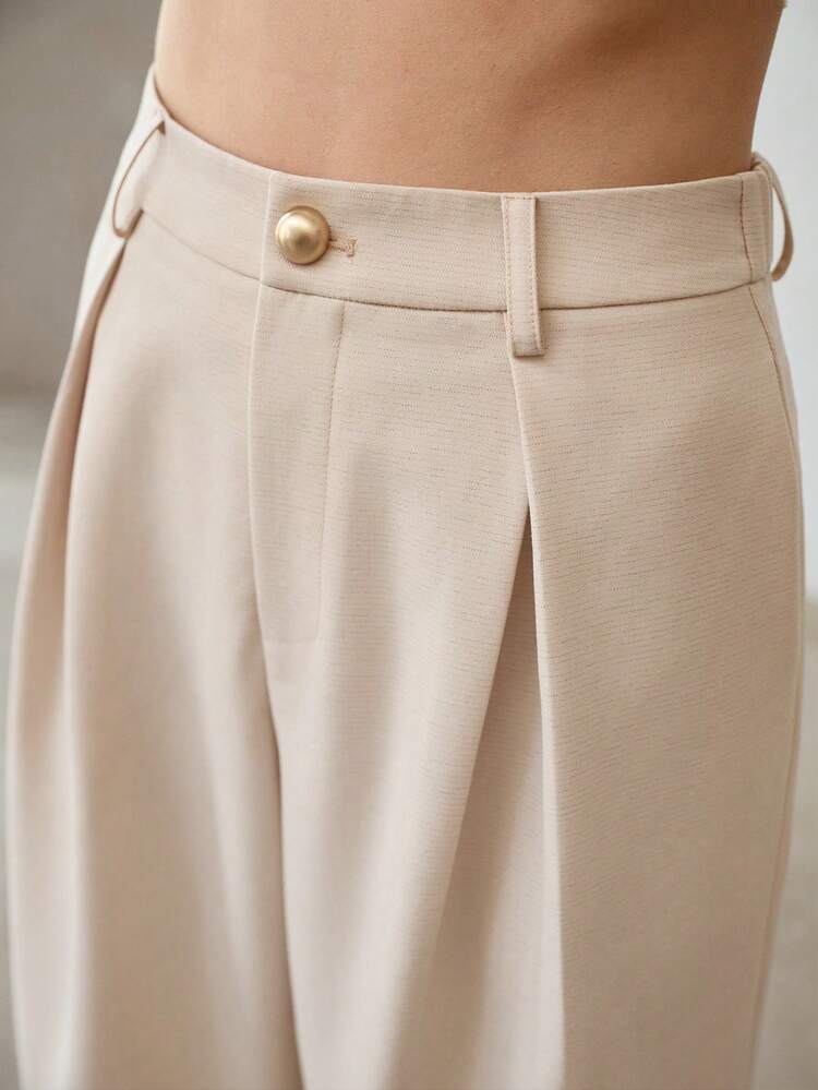 SHINY SILVER THREAD WIDE LEG CASUAL SLIMMING ELEGANT WOMEN'S SUIT PANTS