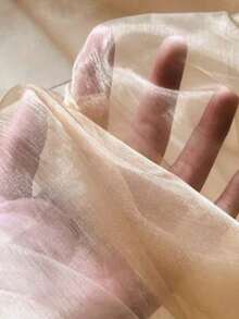 1 Roll Champagne-Colored Organza Fabric With Rainbow Holographic Gradient, Clothing Fabrics Suitable For Clothing Design Flower Wrapping Room Decoration DIY Journaling And Photo Backdrops - Champagne milk tea color - View 3