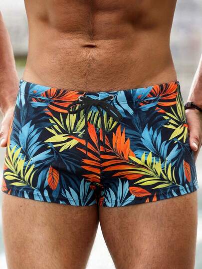 Manfinity Swimmode Bañador de hombre con estampado de plantas tropicales