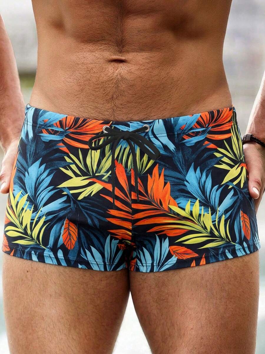 Manfinity Swimmode 男士热带植物印花泳裤 - 彩色 - 查看 1