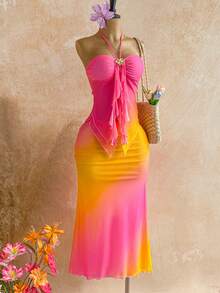 Soleia Bộ 2 chiếc váy maxi ôm sát gợi cảm không dây vai, buộc dây. - Nhiều màu - Xem 5