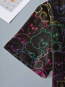 SHEIN X Care Bears Maglietta a maniche corte con scollo rotondo e stampa di orsetto cartoni animati per ragazze pre-adolescenti - Bianco - Visualizzare 3