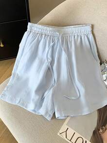 Resyla Women's Summer Casual Gentle Style Light Blue Shirt & Shorts 2 Pieces Set - Blue - View 3