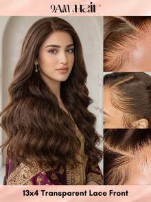 Peluca de cabello humano con ondas de color marrón chocolate, con encaje transparente de 13*6 en la parte frontal y cabello bebé previamente decolorado para mujeres - S4 - Ver 1