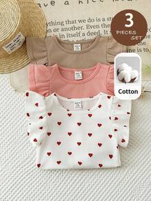 LMoss Kids 3件套女婴针织爱心图案修身圆领上衣套装 - 彩色 - 查看 3