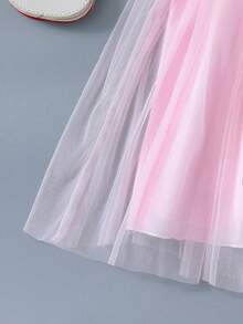SHEIN Elladie kids Đầm công chúa trắng cho bé gái, kèm thắt lưng hoa, tay ngắn, đầm dự tiệc cưới cho bé gái, đầm nhẹ nhàng cho các dịp lễ hội. - Hồng - Xem 4