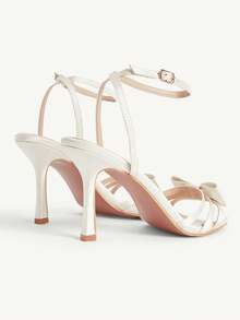 CUCCOO CHICEST Women Shoes Beige Satin Satin High-End Bow Design Fashion Elegance Temperament Banquet Round Toe Ankle Strap High-Heeled Sandals Summer Shoes - Off-white satin satin - View 5