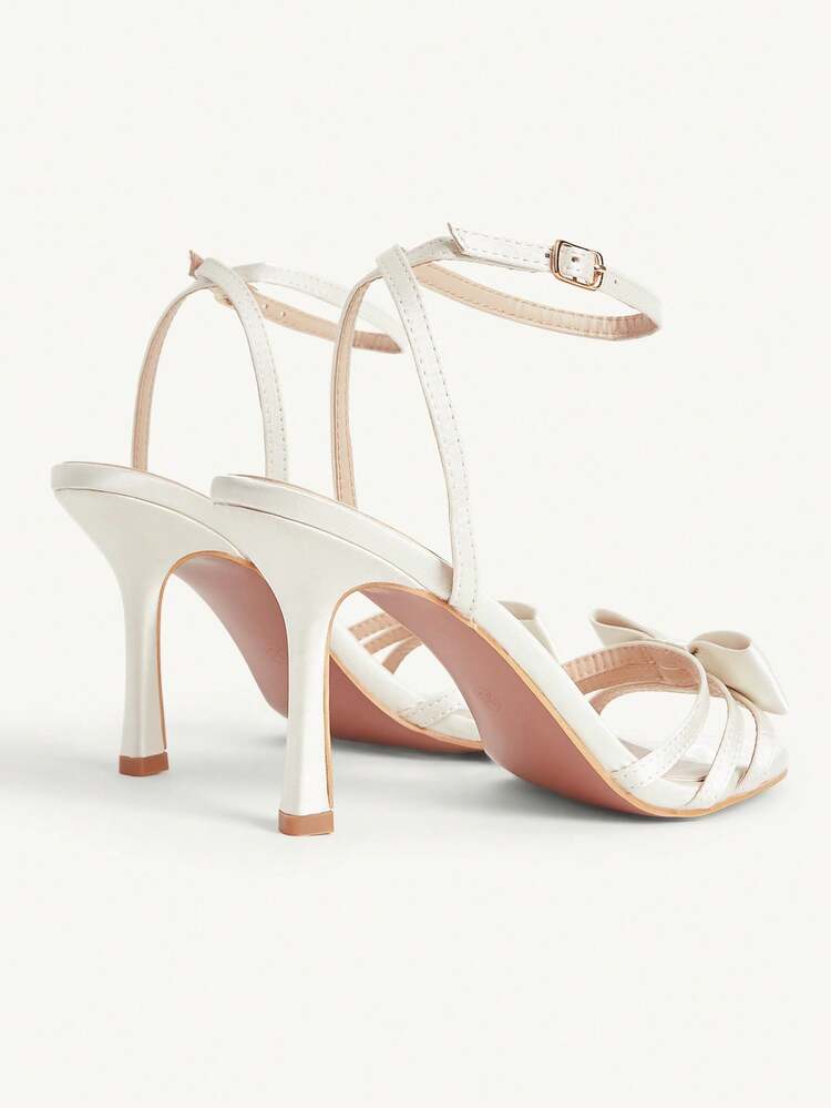 CUCCOO CHICEST Women Shoes Beige Satin Satin High-End Bow Design Fashion Elegance Temperament Banquet Round Toe Ankle Strap High-Heeled Sandals